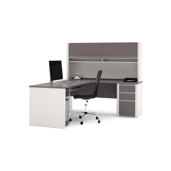 Bestar Bestar L Desk with Hutch & Pedestal - 71"- Slate & Sandstone - Connexion Series 93859-1559 - main